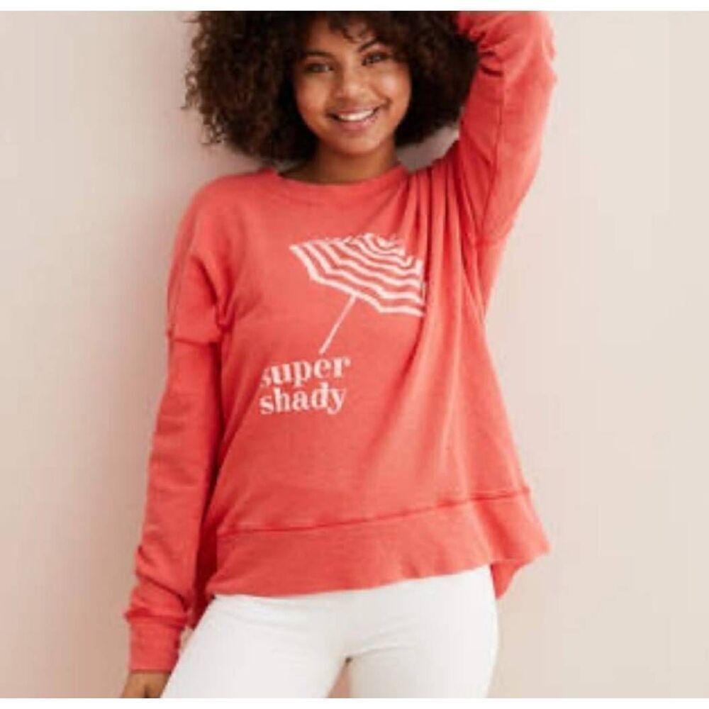 🔹️Aerie Coral "Super Shady" Thermal Knit Long Sleeve Top Small